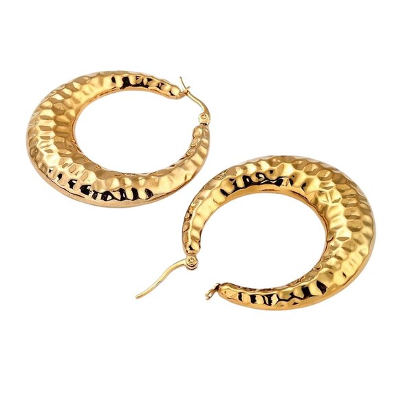 1 5/8 Inch 43mm Hoop Gold Tone Pierced Post Earrings - Picture 4 of 5